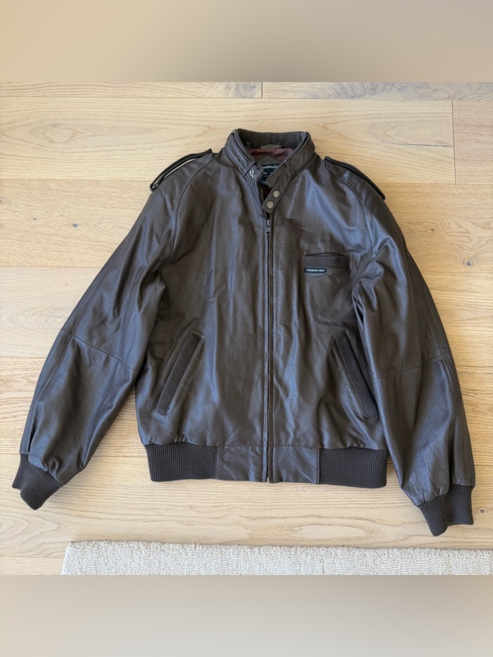 Members Only Brown Leather Bomber Jacket